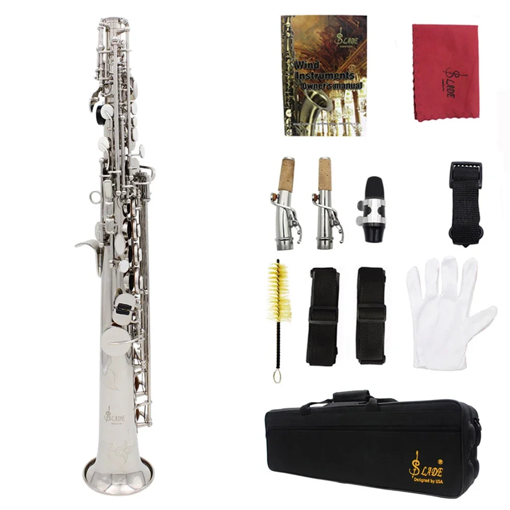 

SLADE Soprano Saxophone Silver Brass Sax Bb B Flat Saxofon Woodwind Musical Instrument With Bag Saxophone Parts & Accessories