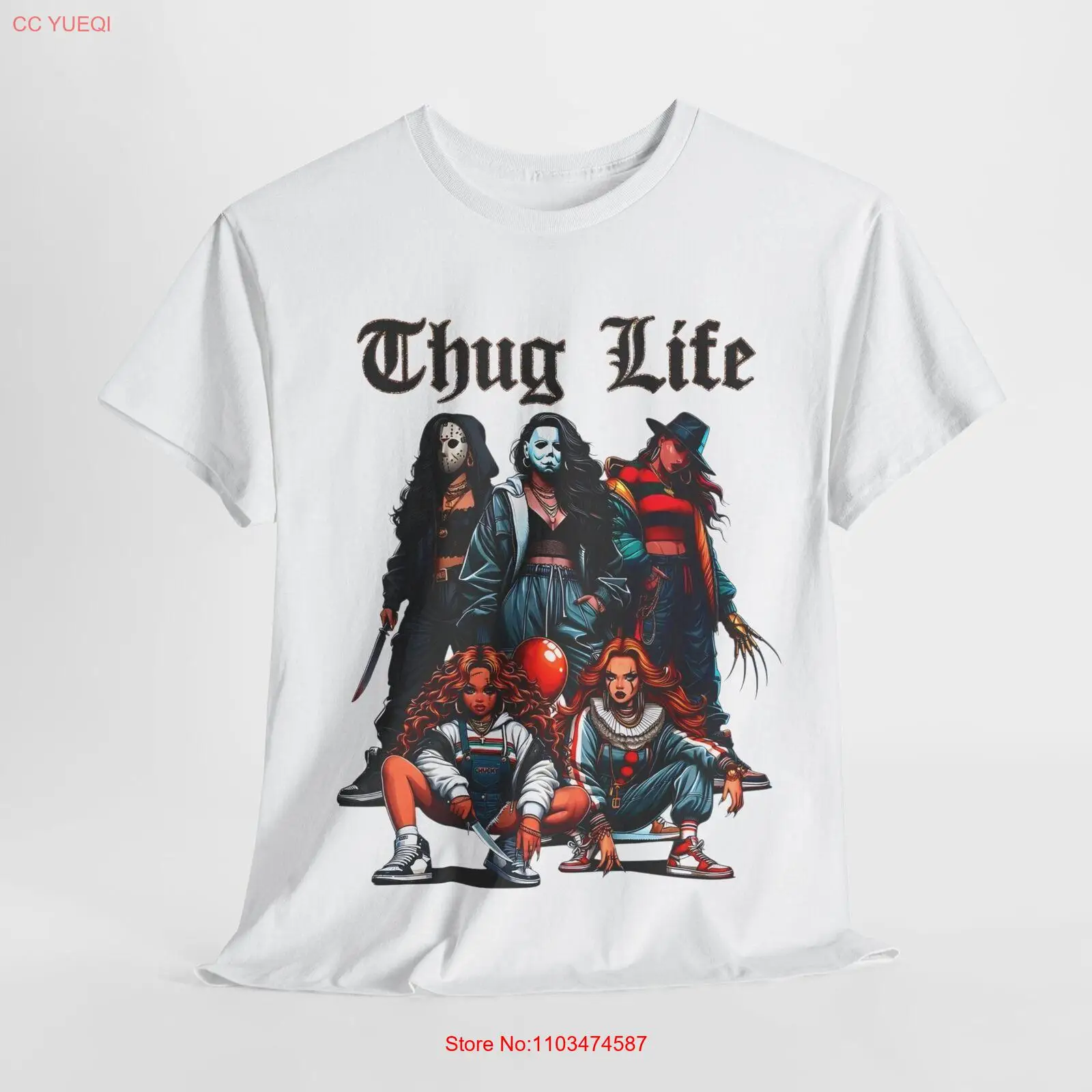 Thug Life ужас для женщин-футболка на Хэллоуин (белый/песочный)