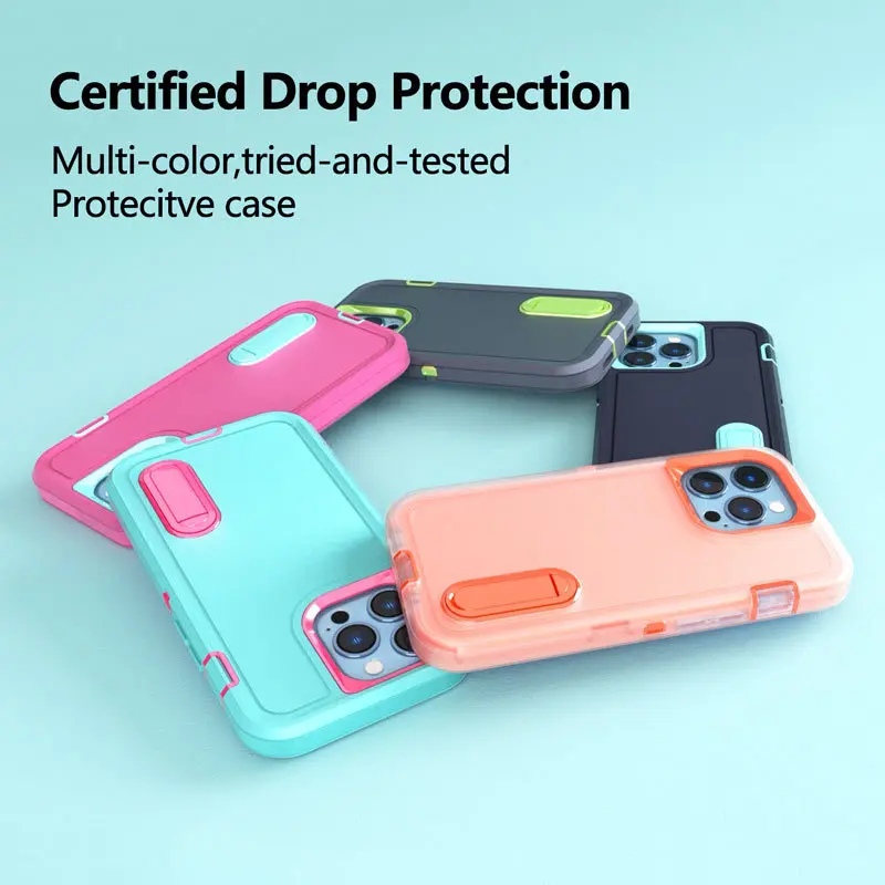 2024 Hybrid Military Grade Defender Protection Case for iPhone 16 15 14 Pro Max 13 12 11 XS XR X 8 7 6 Plus Kickstand Body Cover