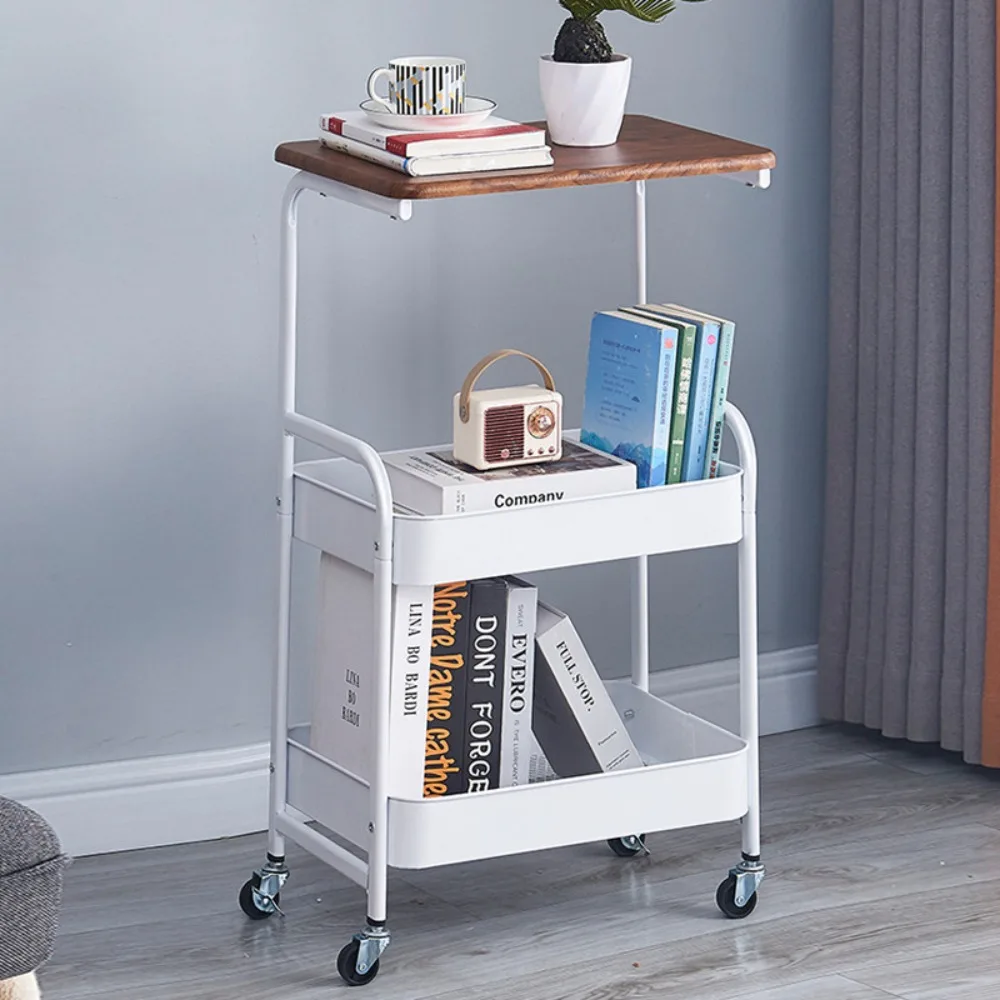 Slim Multipurpose Rustproof Modern Storage Cart Trolley Storage Rack with Wooden Table Multipurpose Waterproof Rolling Cart