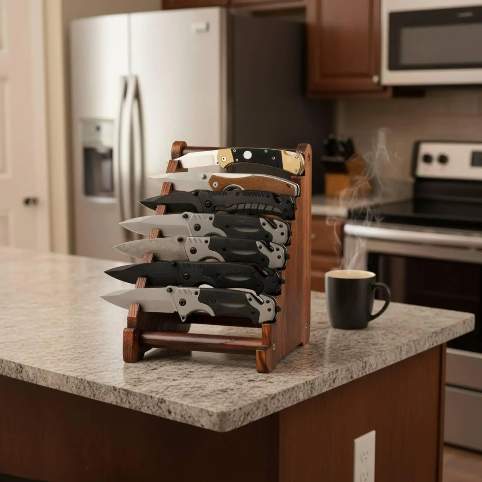 Wooden Cutlery Display Stand Countertop Knife Organizer Kitchen Tabletop Storage Holder for Household Use