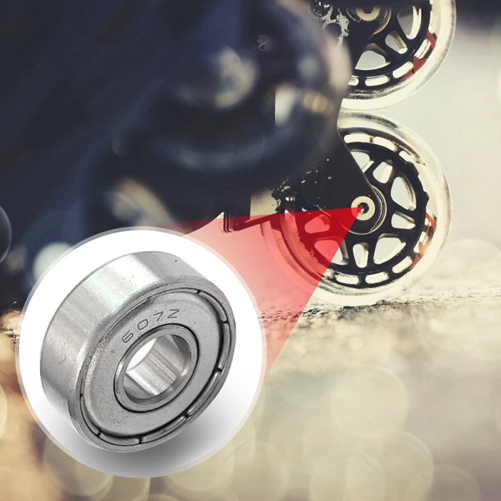 

10pcs Deep Groove Bearings Heavy Load 607ZZ Metal Sealed Miniature Bearing Carbon Steel Wear Resistant for Skateboard Scooter
