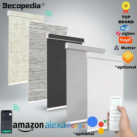 Curtain Motorized Roller Blinds Decopedia Roller Blinds for Windows Motorized Cordless Smart Window Blinds Blackout Roller Day and Night Curtain for Living Room