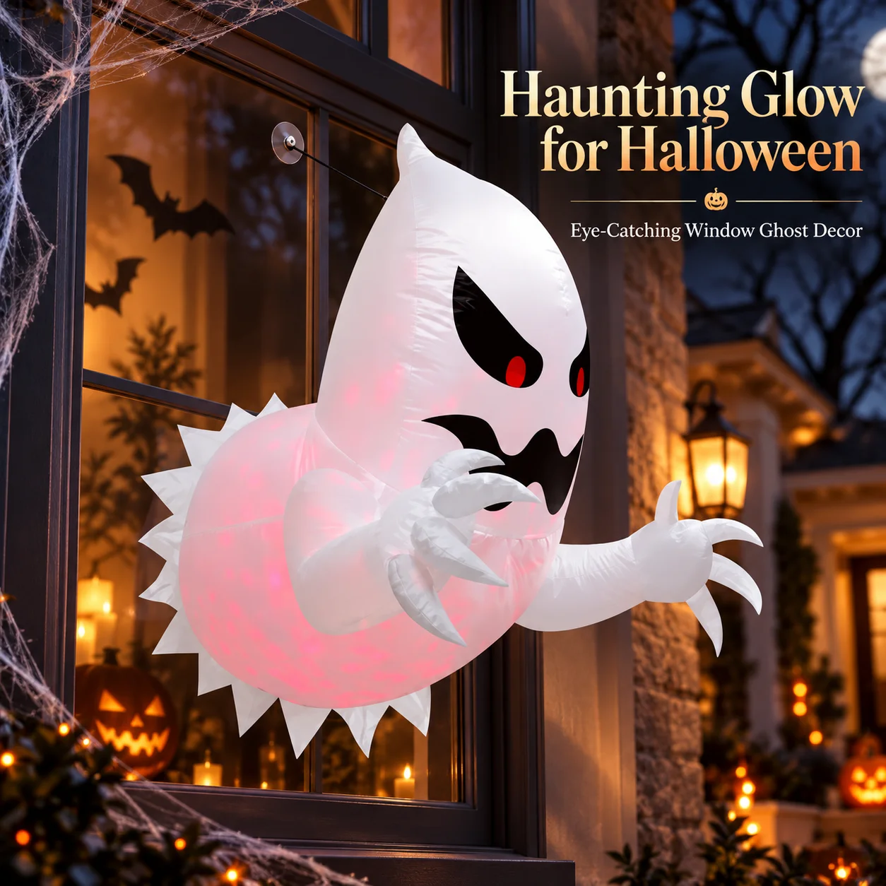 Fantasma gonfiabile a tema horror, decorazione gonfiabile a forma di fantasma per Halloween, ideale per decorare interni ed esterni, giardini, prati e feste a tema.