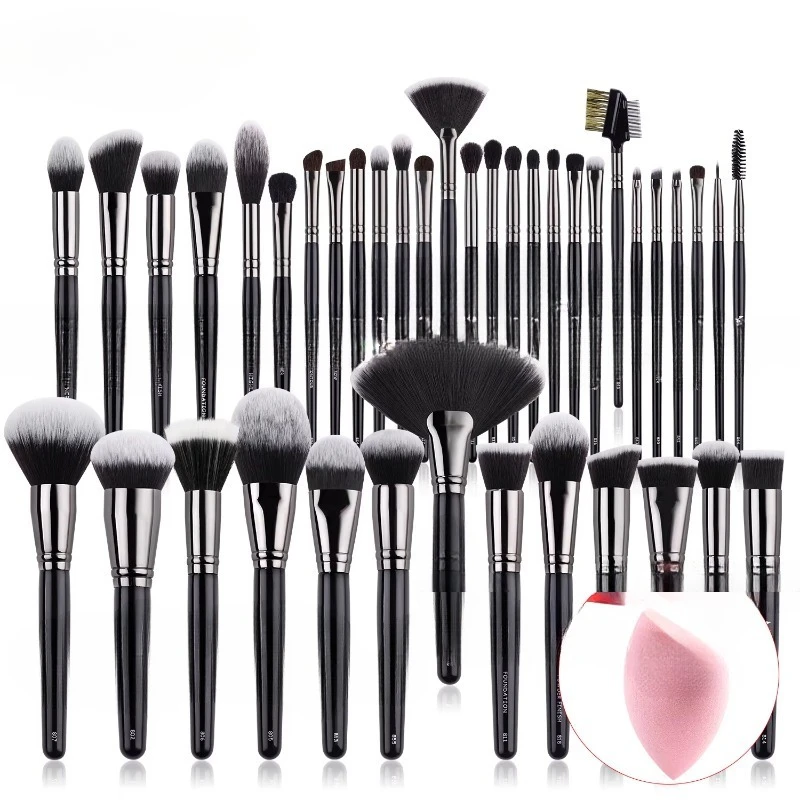 

Set Black Deluxe Makeup Brush Set Wooden Handle Foundation Cosmetic Makeup Brush