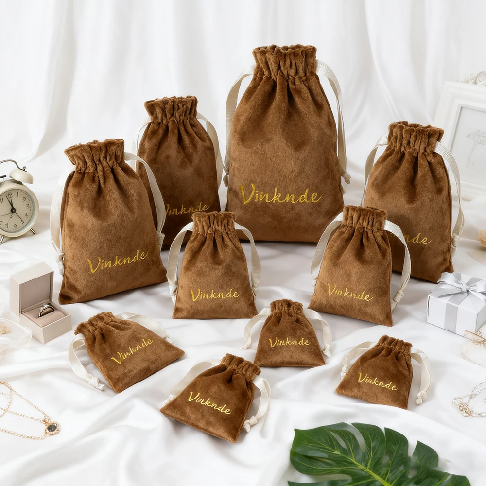 

Fashion Custom Ribbon Velvet Jewelry Packaging Bag Drawstring Pouch With Printed Logo Wedding Gift Earrings Rings Lipstick Wigs