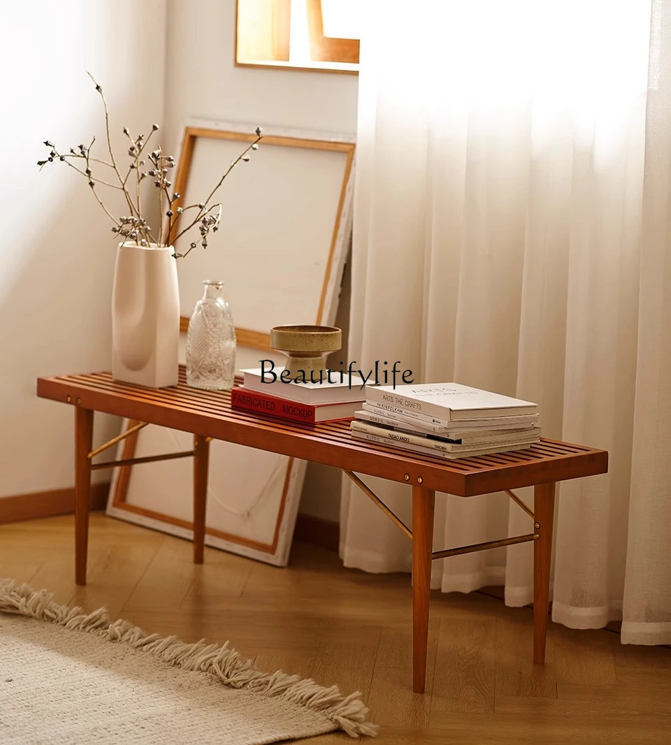 

Solid wood entrance shoe change stool medieval cherry wood multi-purpose bench