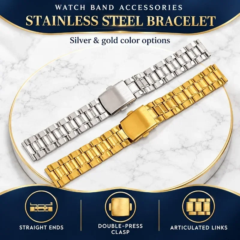 12mm 14mm 16mm 18mm 20mm 22mm Stainless Steel Watch Band Strap Replacement DIY Watch Accessories for Men Women Wristwatch Repair