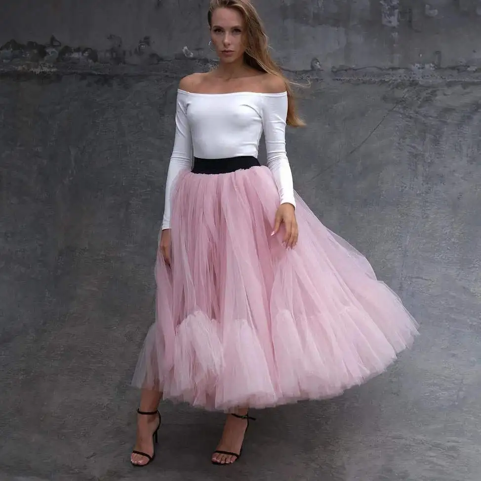 pink tutu Skirts Puffy princess puffy Tulle Skirts For Women  tea length Skirt  Fashion Faldas Saia Custom Made Color And Size