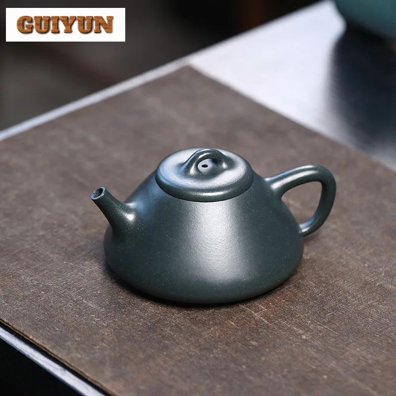 

200ml Authentic Yixing Purple Clay Teapots Handmade Stone Scoop Pot Raw Ore Dark Green Mud Kettle With Infuser Zisha Teaset Gift