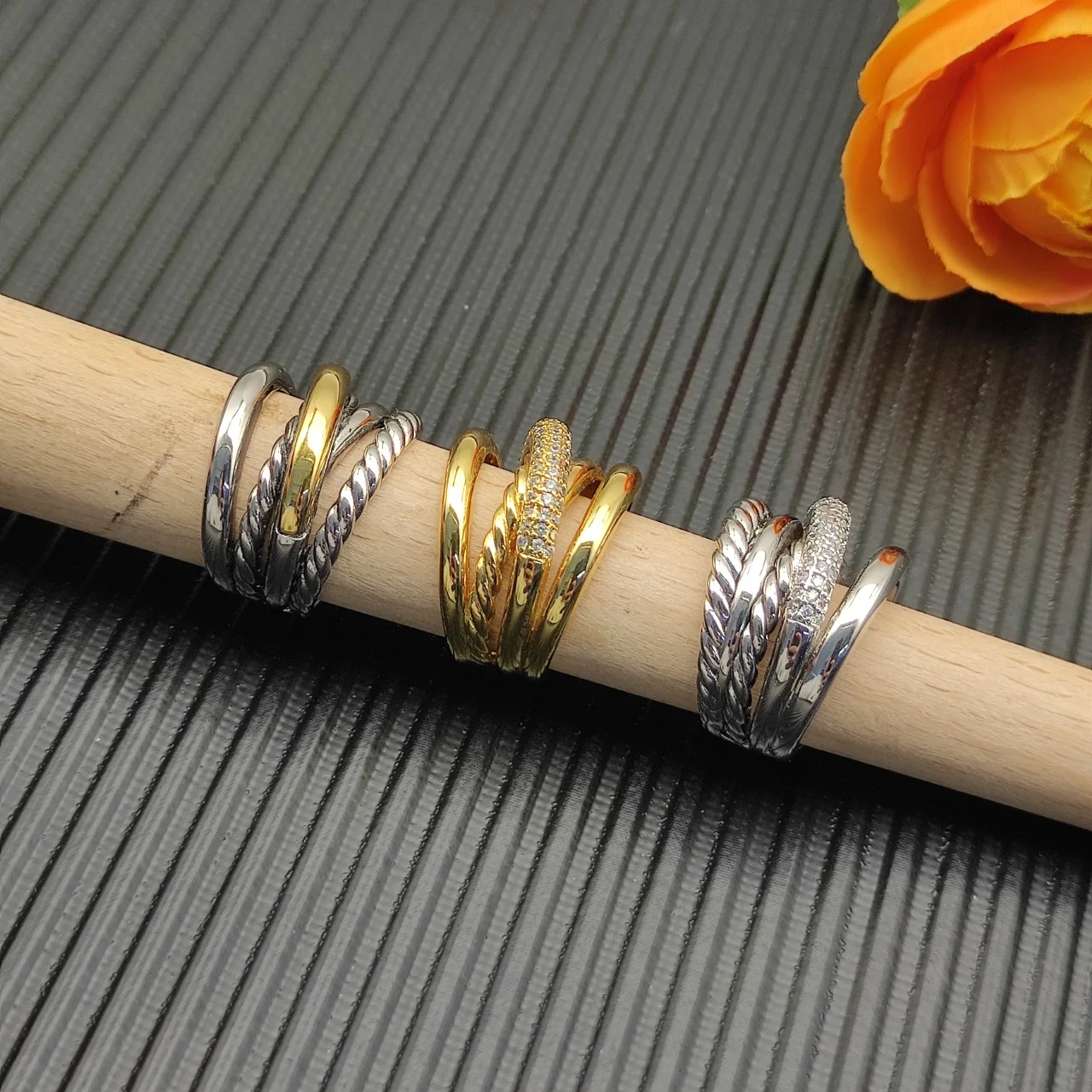 2025 جديد S925 فضة 17.5 مللي متر خمسة أسلاك الصليب خاتم الماس محايد شخصية الموضة الاتجاه الكلاسيكي الرجعية المجوهرات الفاخرة