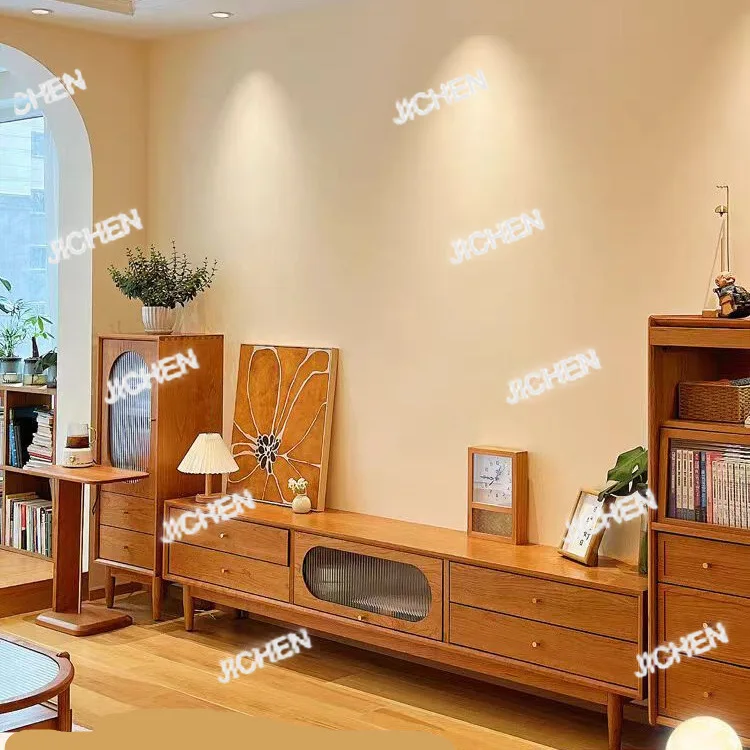 

All solid wood TV cabinet coffee table combination living room storage cabinet side cabinet light luxury cherry wood furniture s