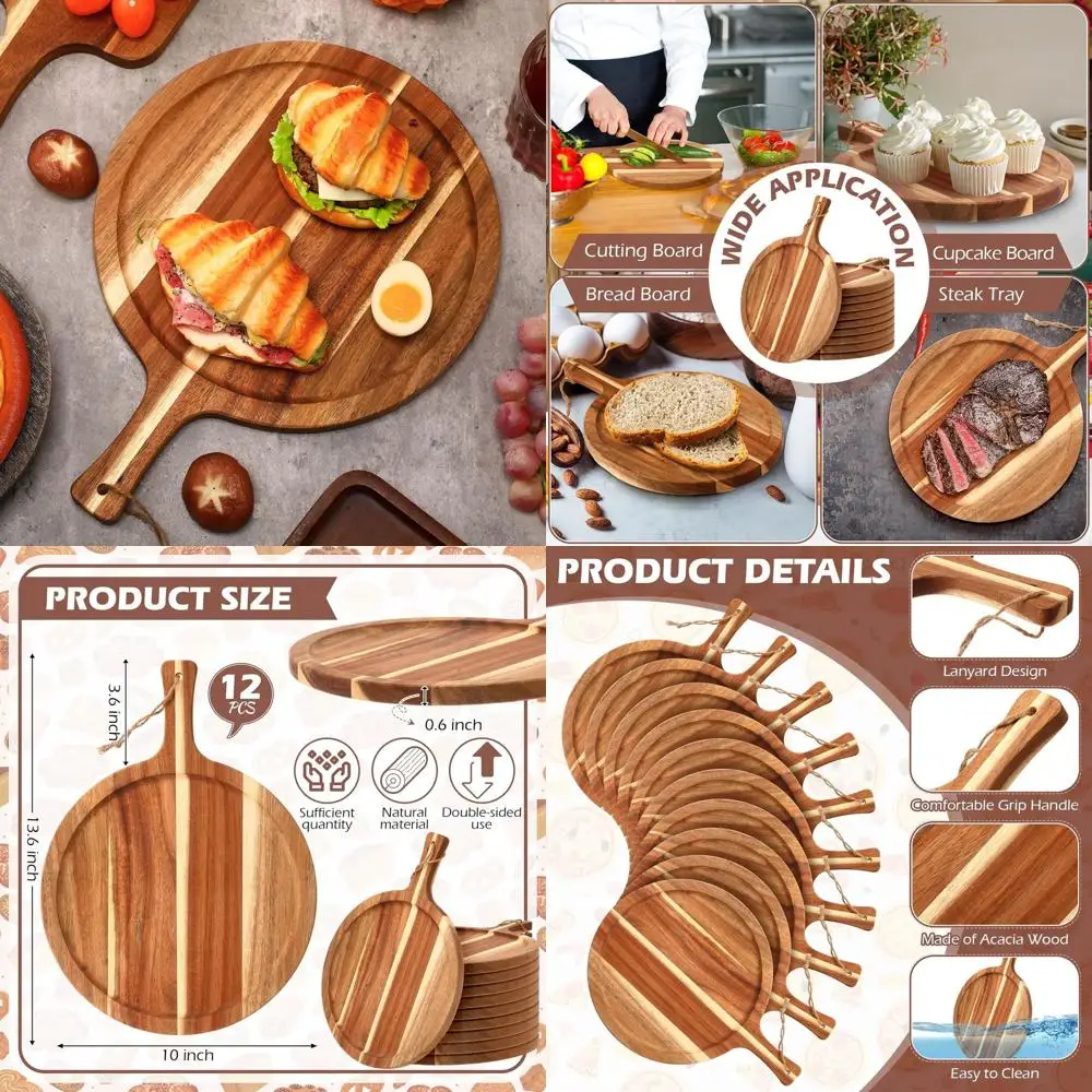 

Круглые деревянные сервировочные подносы с ручкой, разделочные доски из акации, кухонные весла для пиццы, хлеба, сыра, фруктов, овощей