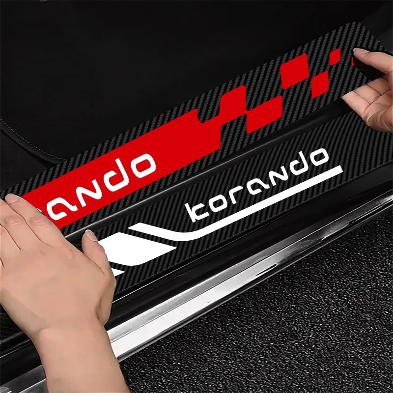 4pcs Car Door Sill Protector Carbon Fiber Sticker Anti Scratch For SsangYong Korando 2023 2020 2005 2012 2013 2015 2016 Accessor