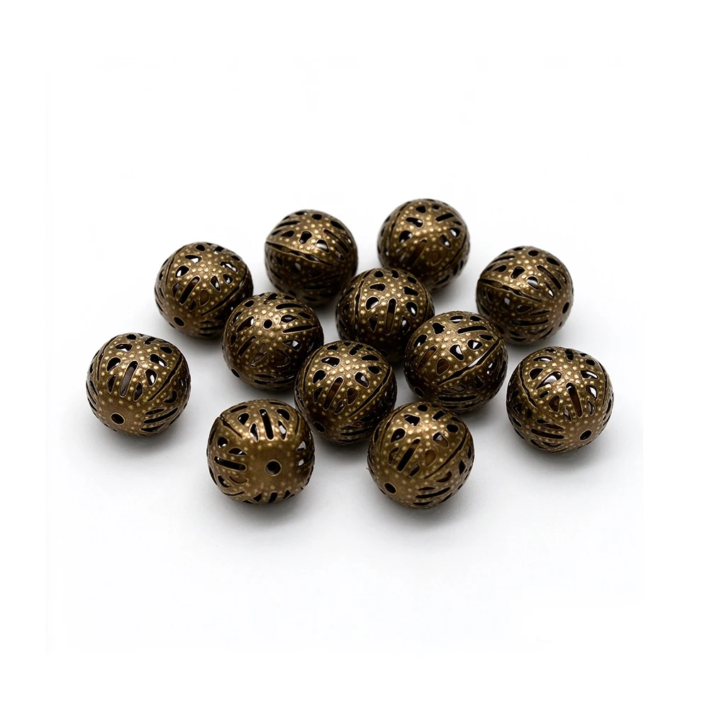 30-150Pcs Gold Silber Antike Bronze Filigrane Hohl Ball Spacer Metall Perlen für Schmuck Machen, 6 -12mm – Detail 5