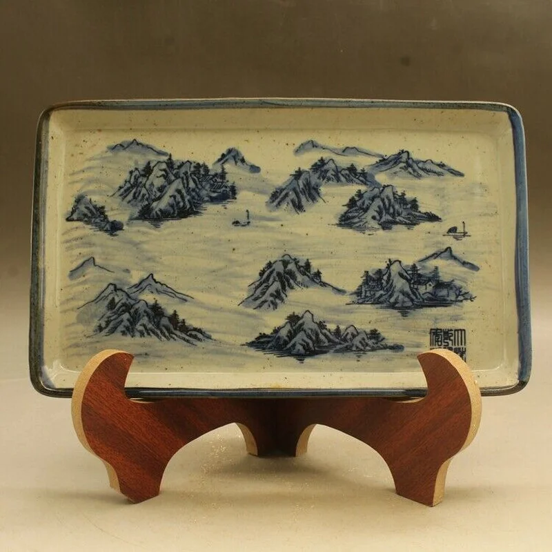 Chinese Blue and White Porcelain Mountains Rivers Tea Tray Antique Teaboard