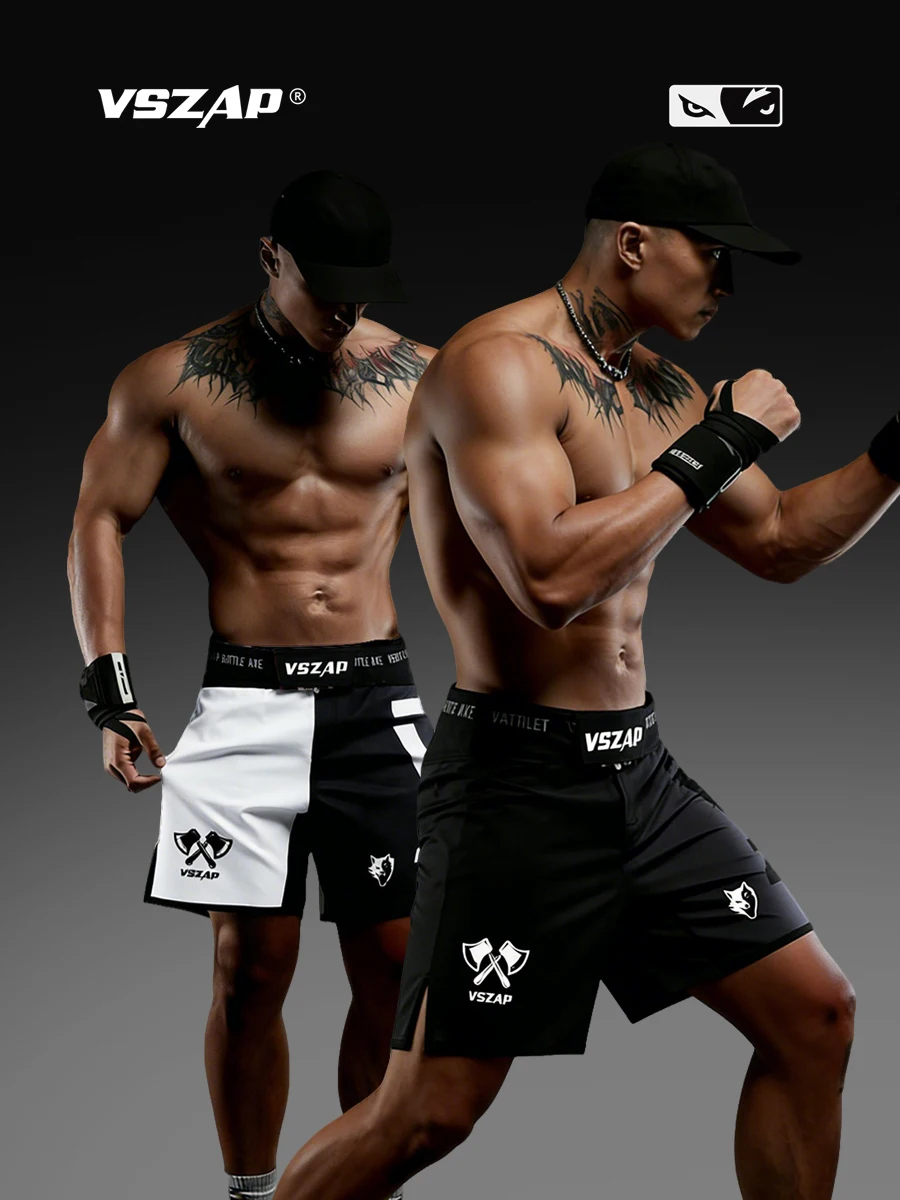 VSZAP Mixed Martial Arts Velcro Shorts Men Fast Dry for Kickboxing Muay Thai Sparring Jiu-jitsu Grappling MMA Training Pants