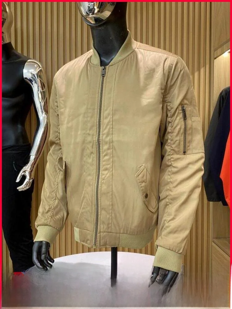 

Модная повседневная куртка-бомбер унисекс из хлопка и полиэстера цвета хаки на молнии, теплая, молодежная, приталенного кроя, для пар