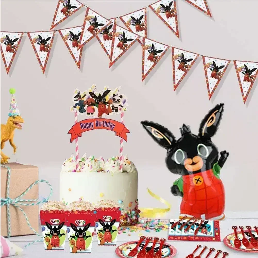 Rabbit Birthday Party Decoration Cartoon Red Foil Balloons Cute Animal Cute Ballons Banner Kids Cupcake Toppers Toy Gifts