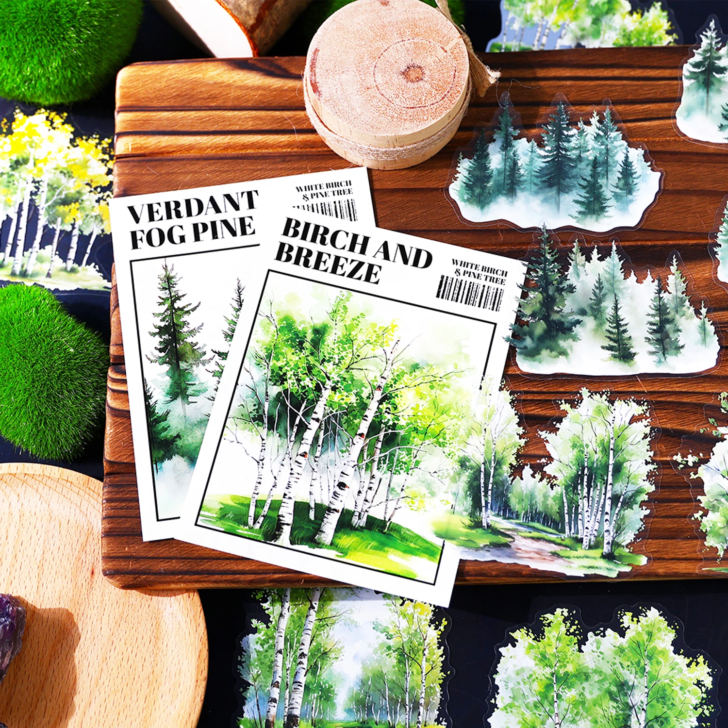 20 Stück/Packung Birken- und Kiefern-Serie Retro Ins Waldlandschaftsthema wasserdichte PET-Aufkleber DIY Scrapbook Ästhetisches Schreibwaren-Set