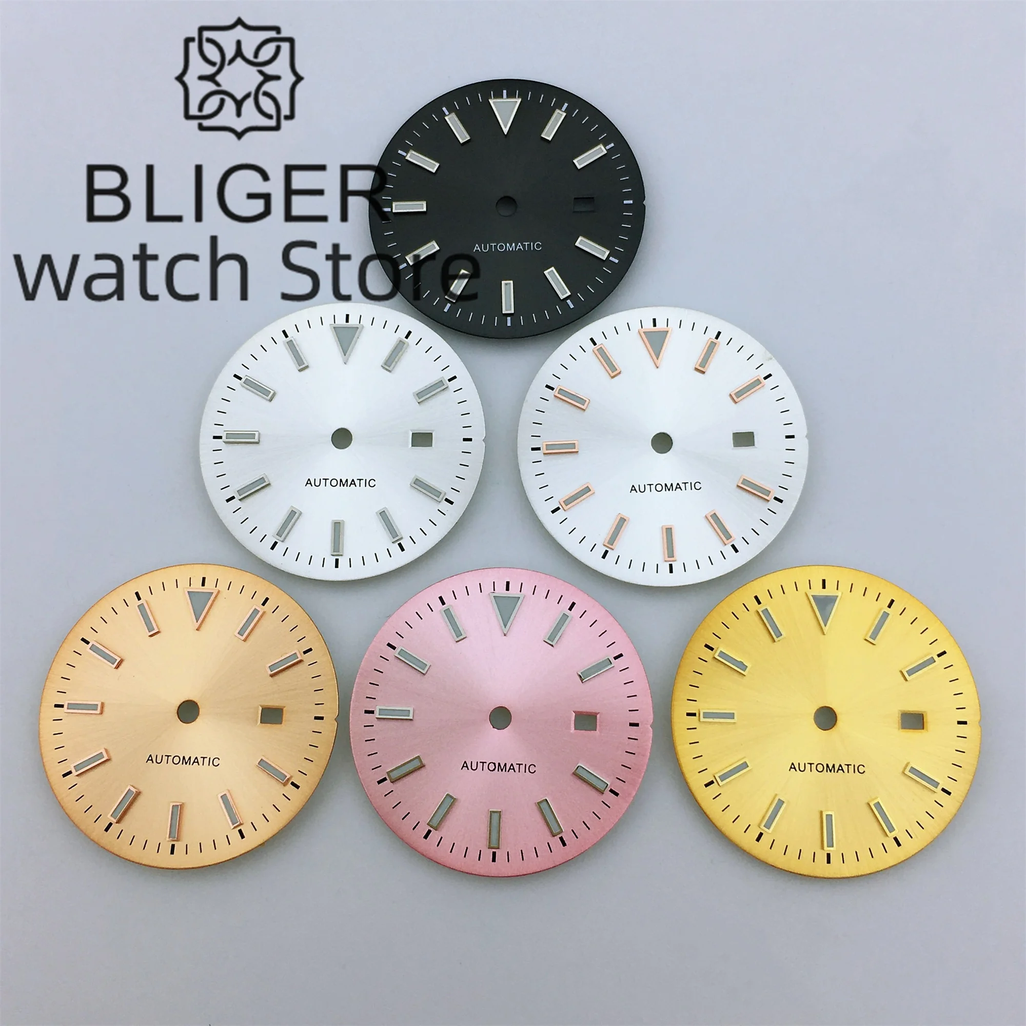 BLIGER 24.5mm Black Green White Pink Gold Rose gold Dial NH05 Watch Dial Date Green luminous Fit NH05 NH06 Movement