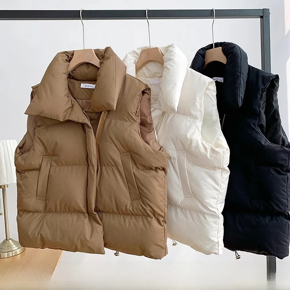 

Женский хлопковый жилет с воротником-стойкой, куртка на молнии, обычная длина, полиэфирное волокно, однотонный жилет для поездок на работу