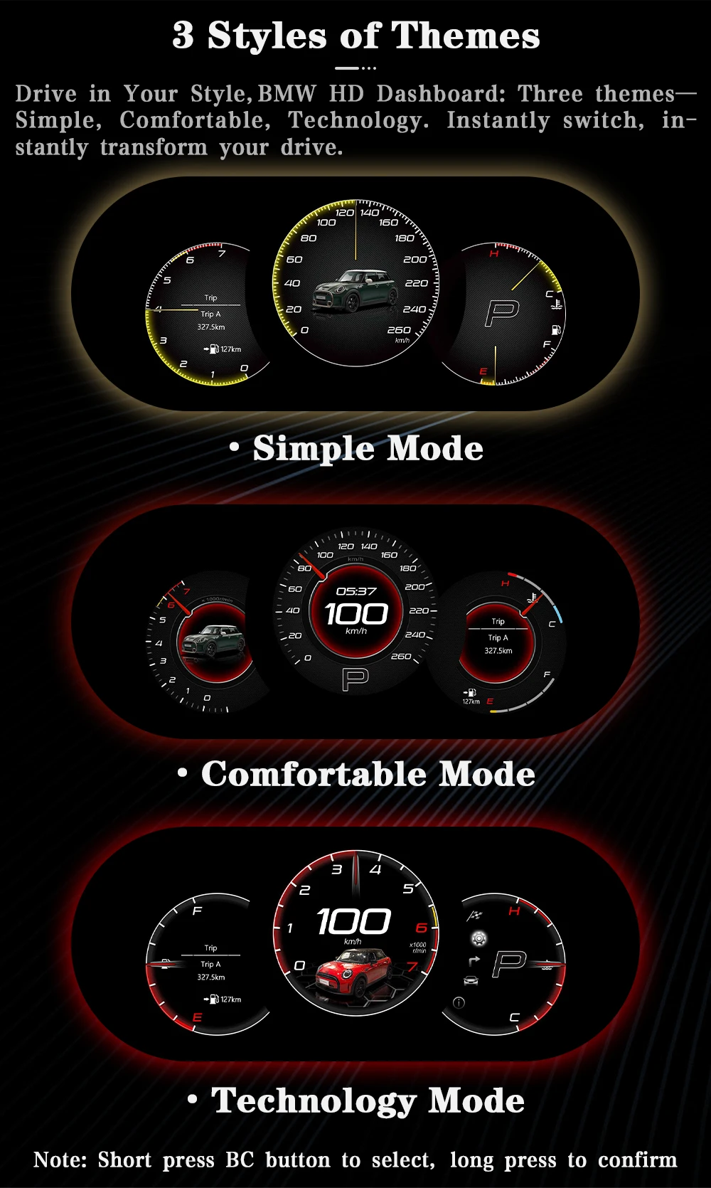 AUTOTOP 3,4" Tachometer Instrument für BMW MINI Cooper R55 R56 R57 2006-2014Auto LCD Dashboard Panel Linux Digital Cluster Fual – Detail 9