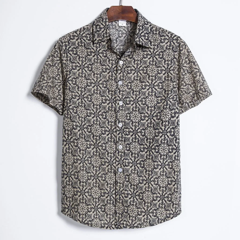 

Sleeve Printed Mens T-shirt Short Cotton Casual Shirt Blouse Men's Blouse Button Printed Fashion T Men's Blouse Slim Fit Shirts