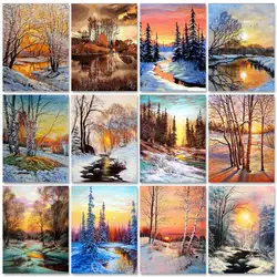RUOPOTY Frame Snow DIY Painting By Numbers Landscape Hand Painted Oil Painting Home Decor Acrylic Modern Wall Art Picture 40x50