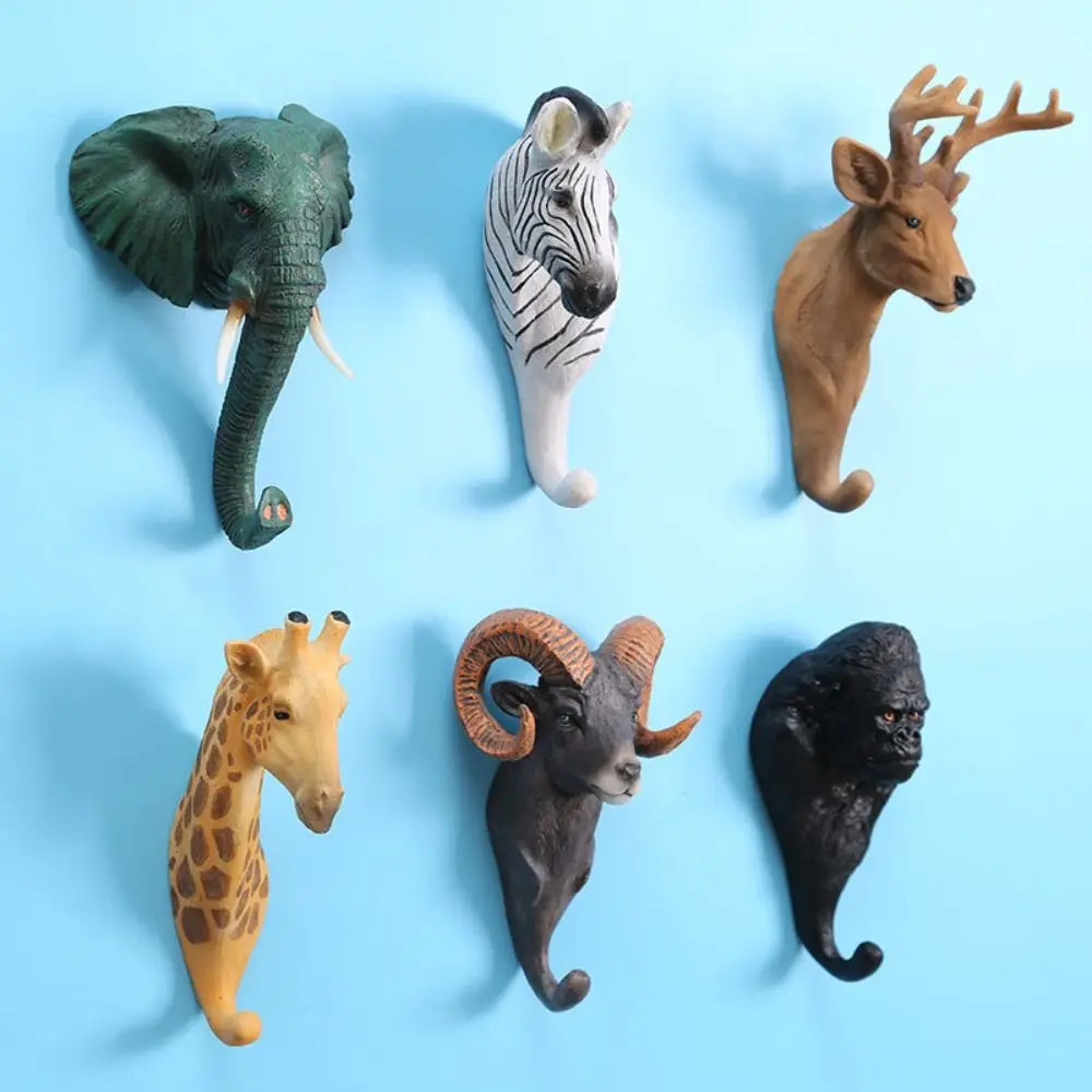 Creative 3D Animal Wall Hook Elephant Durable Vintage Resin Wall Coat Rack Giraffe Nordic Style Animal Head Wall Hanger Wall