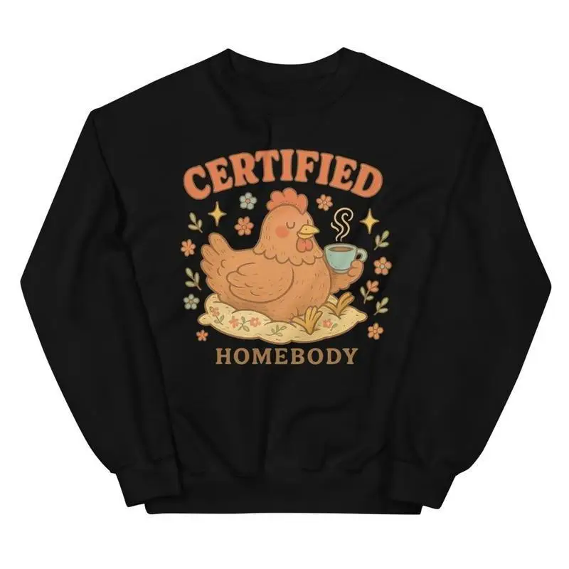 

Funny Homebody Sweatshirt Certified Graphic Vintage Slogan Cozy Pullover Tops Cottagecore Aesthetic for Women Unisex