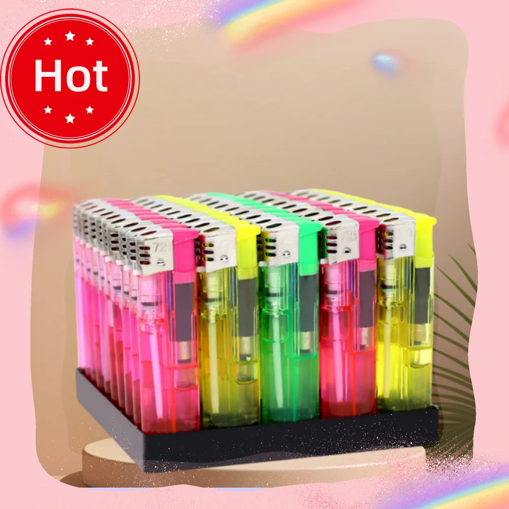 Encendedor electrónico de plástico transparente 2025, encendedor de cigarrillos de llama abierta, regalo promocional de supermercado para hombres