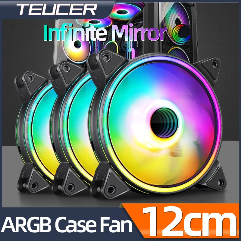 

Teucer SF-06 120mm ARGB 4 Light Halo 3in1 PC Compute Case Cooler Fan PWM Silent Cooling Ventilador Circular Mirror Light Effect