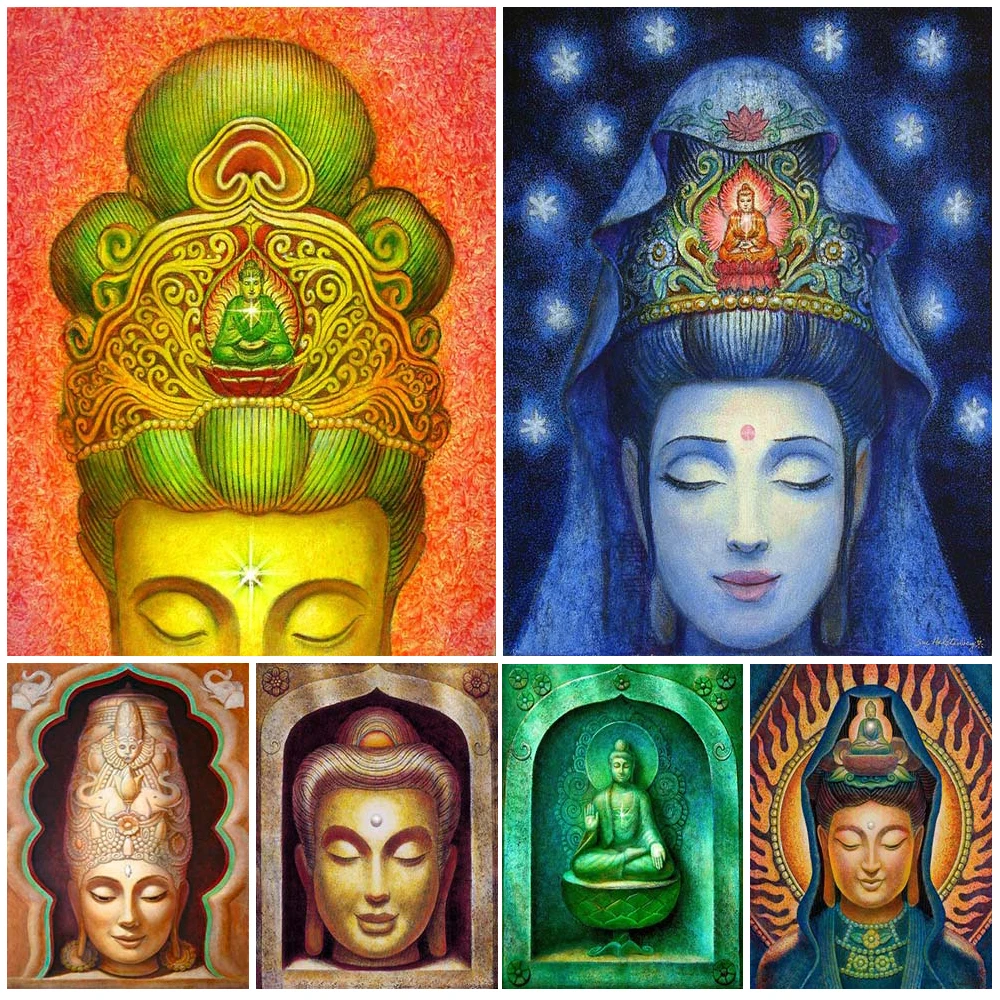 Abundância meditação buda dourado kuan yins cura tara arte da parede pintura em tela fotos de parede para sala estar decoração casa
