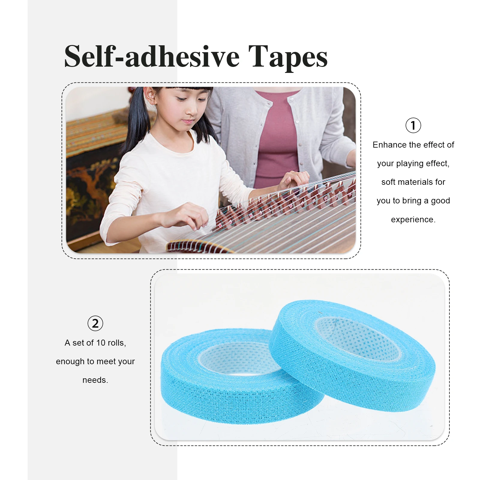 

10 Rolls 5M Blue Guzheng Nail Tapes Finger Protectors Self Adhesive Cotton Tapes for Pipa Players Enhance Effect