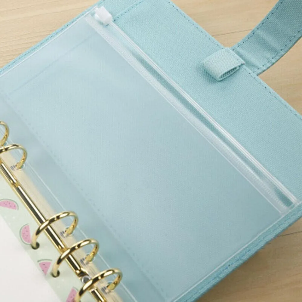 5PCS New 6-Hole Loose Leaf Bag Zipper Waterproof Envelopes Pocket PVC A5 A6 A7 Binder Pocket
