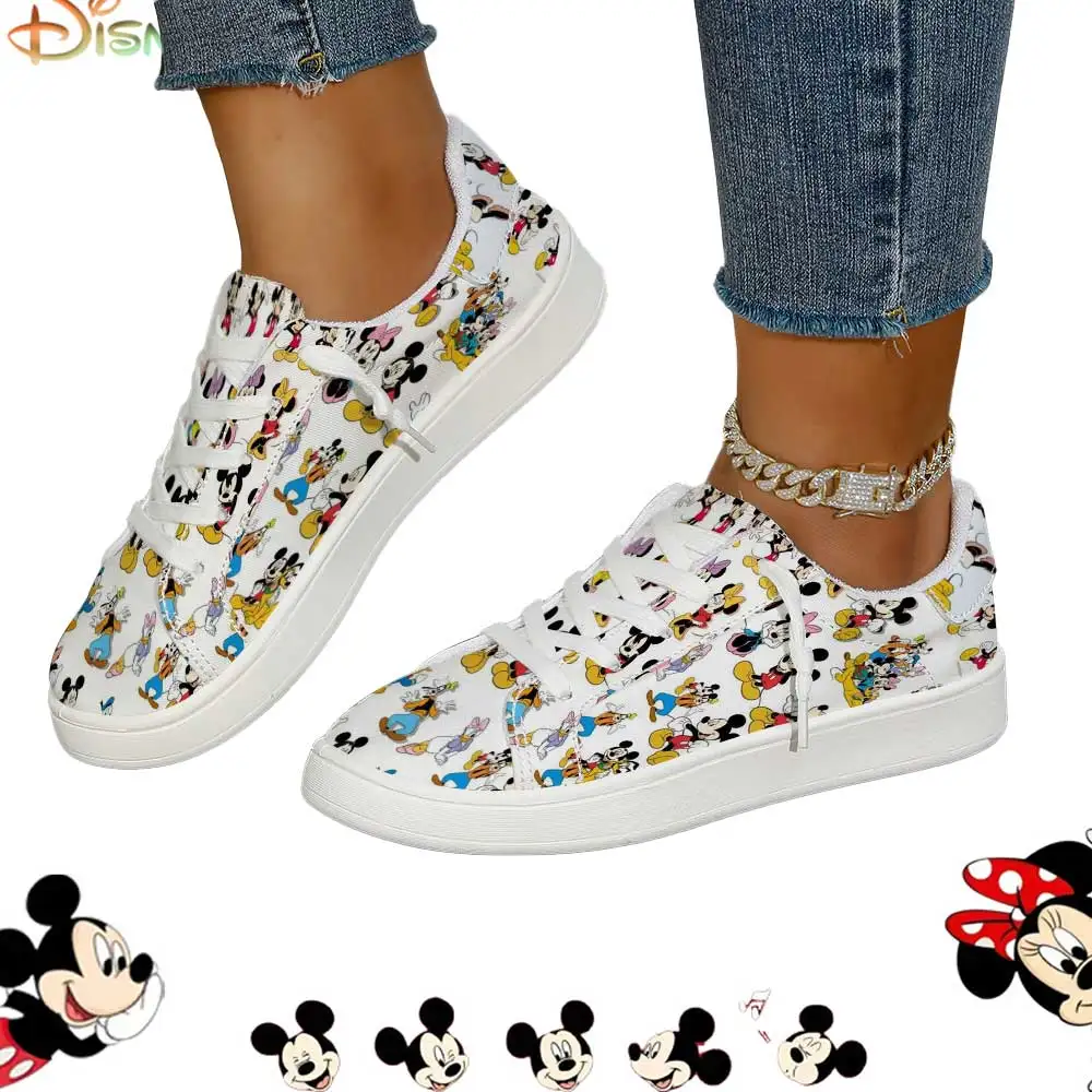 

Disney Mickey & Friends All-Over Print Low-Top White Canvas Sneakers for Women Casual Shoes