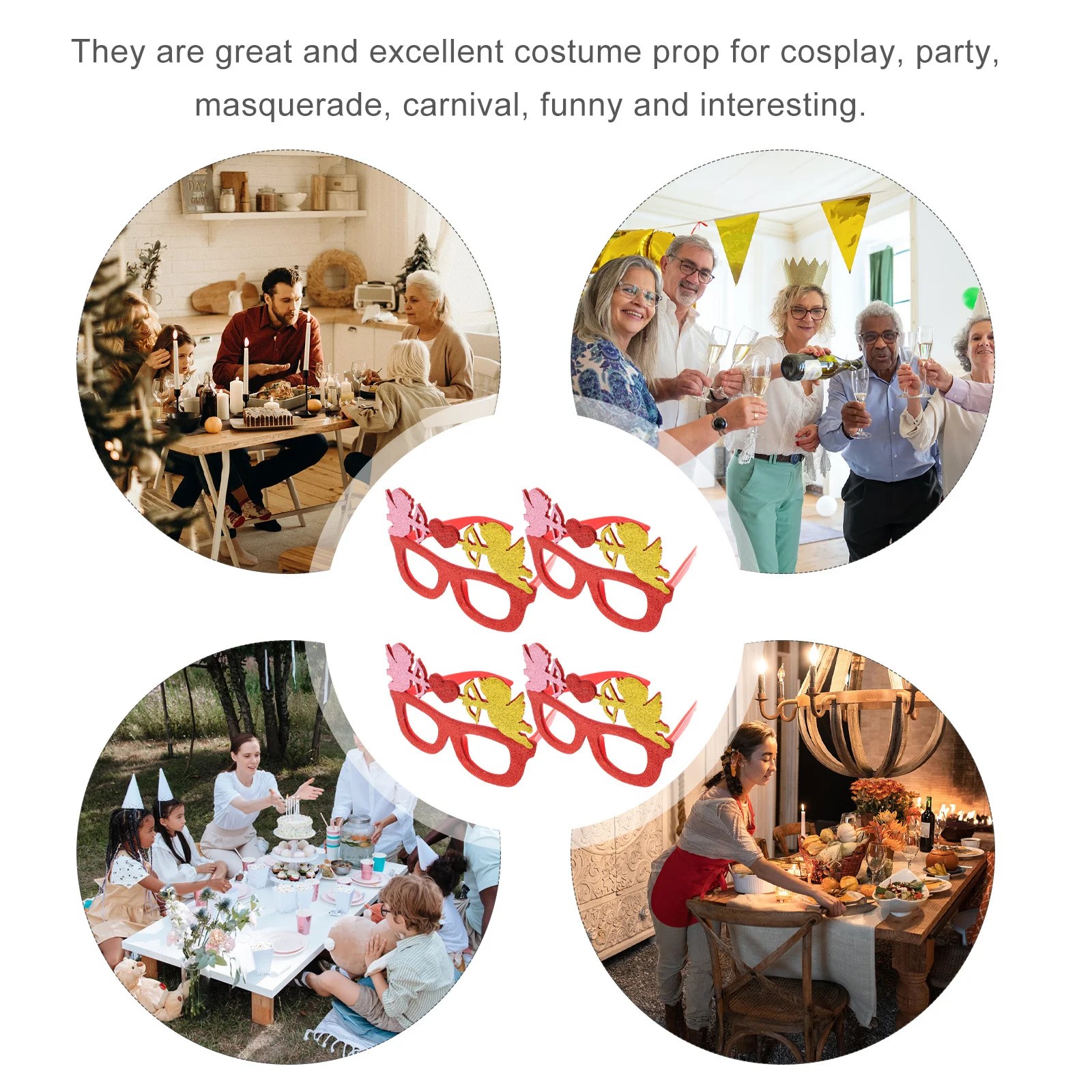 

4Pcs Heart Eyewear Valentine Themed Party Fun Photo Booth Glasses Decoration Heart Glasses Party Decorations Women Eyeglasses