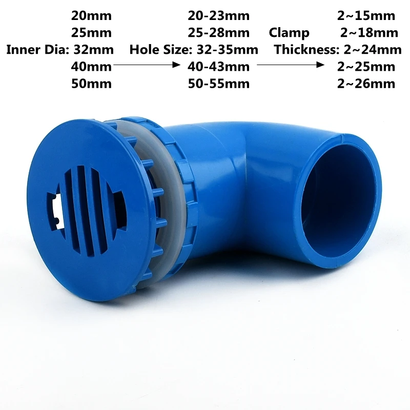 20 ~ 50mm niebieska rura PVC 90 ° kolanko bezpośrednie złącza zagęścić akwarium przelewy stawy nawadnianie ogrodu wlot wylot spustowy