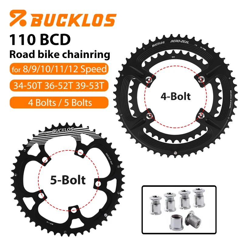 

BUCKLOS Road Bike Chainring 110 BCD Chainring 34-50T 36-52T 39-53T Bike Chainwheel 4-Hole 5-Hole Double Speed Road Bicycle Crown