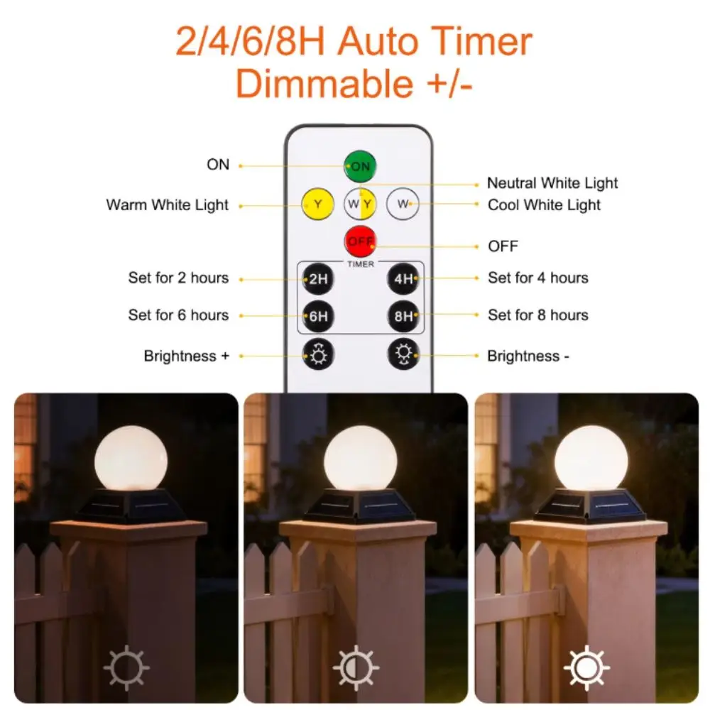 Remote Round Ball Solar Post Light Remote Control IP65 Waterproof Solar Pillar Lamp Timer 2400mAh Battery Bubble Lawn Light Yard