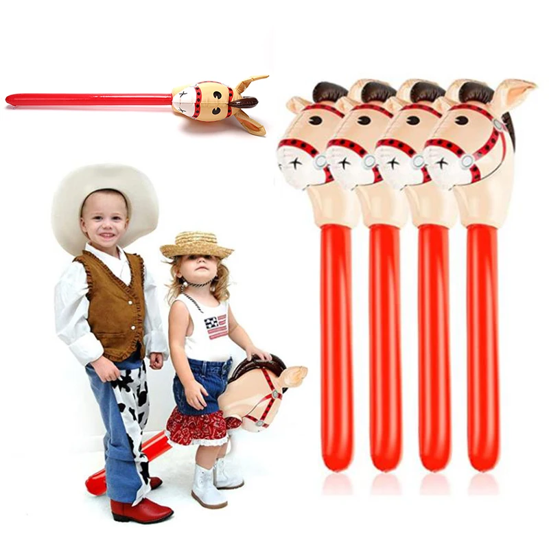 Inflatable Horse Heads Cowgirl Stick Outdoor Educational Children Kid Gifts Toys