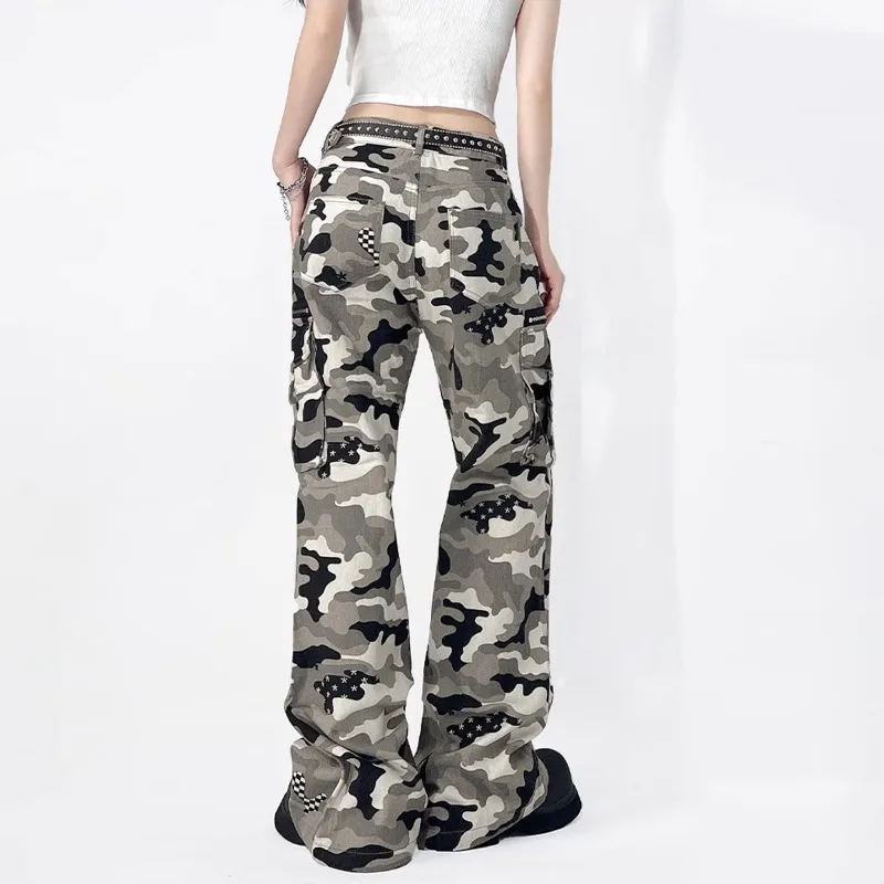 OR FL American Retro Cargo Camouflage cotton Pants Women's Trendy Brand Baggy Wei La Slacks Camouflage Cargo Trousers Women Y2k
