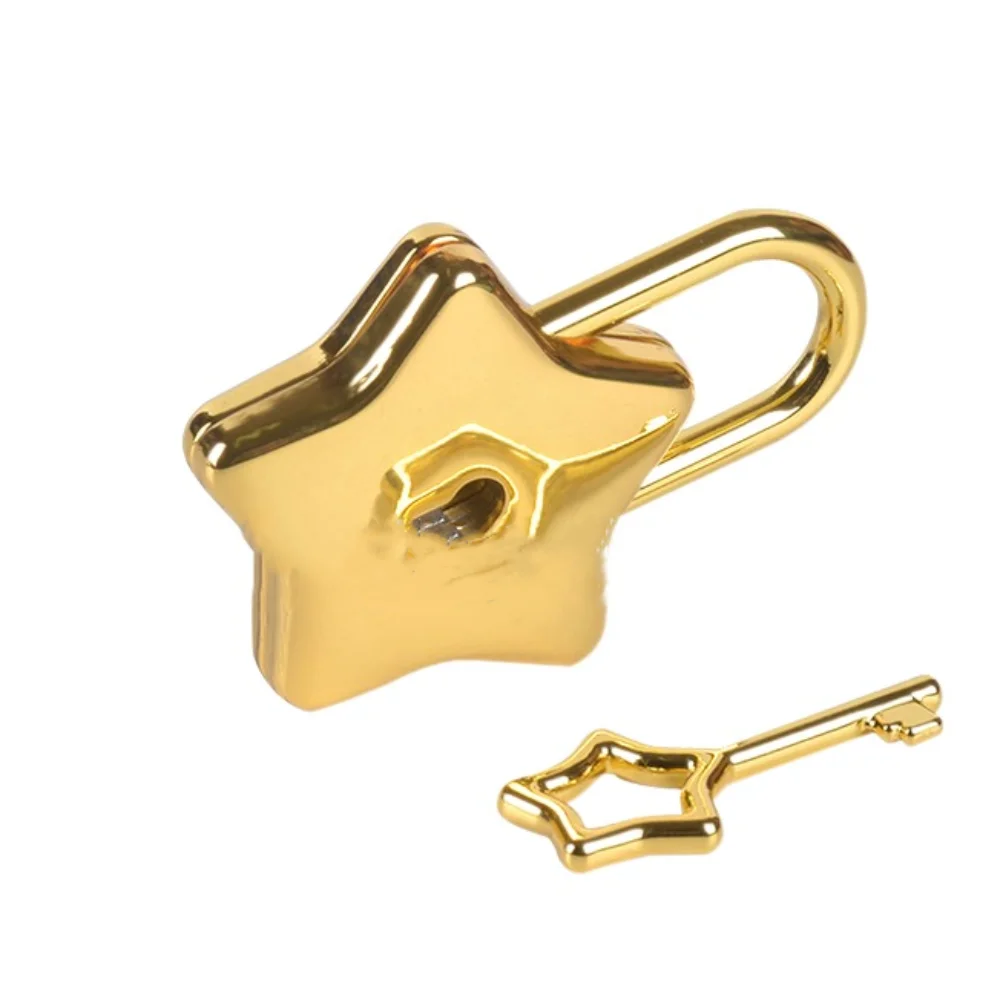 Mini Gold Star Shape Padlock Star Key Classic Five Pointed Star Lock Silvery Cute Vintage Style LOCK Treasure Chest