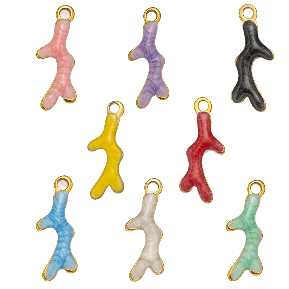 20pcs 13X5mm 3D Enamel Coral Charms Pendant Stainless Steel Metal DIY Jewelry Making Accessories for Bracelet Earrings Necklace