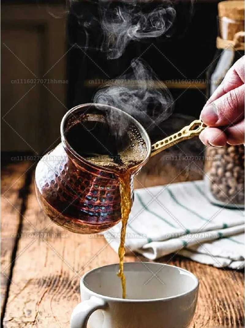 Italian Style Hand Drawn Coffee Pot, Handmade Pure Copper Open Flame with Hanging Ear