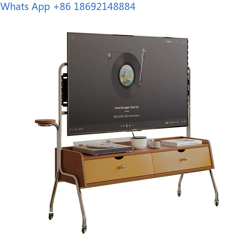 Vintage style TV stand for living room small apartment bedroom wabi sabi design movable display rack