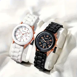 2pcs His & Hers Elegant Quartz Watches - Casual & Chic Round Face, Durable Silicone Strap - Perfect Valentine’s Day Gift Set