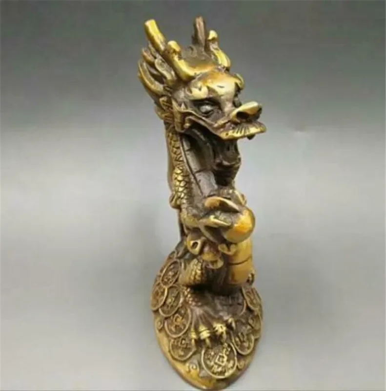 Copper statue Exquisite Collectable Chinese Old Fengshui Twelve Zodiac Animal Bronze Dragon Statue Home Decoration