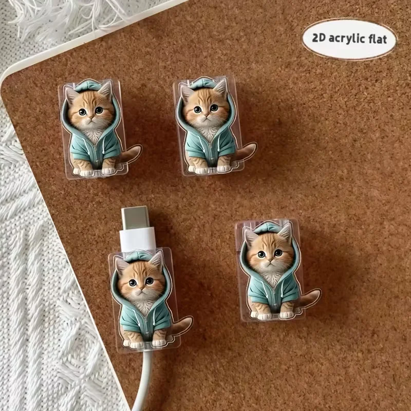 Two Cartoon Cat-Shaped Data Cable Protectors, Suitable for Type-C/Charging Interface to Prevent Charging Cable Breakage.